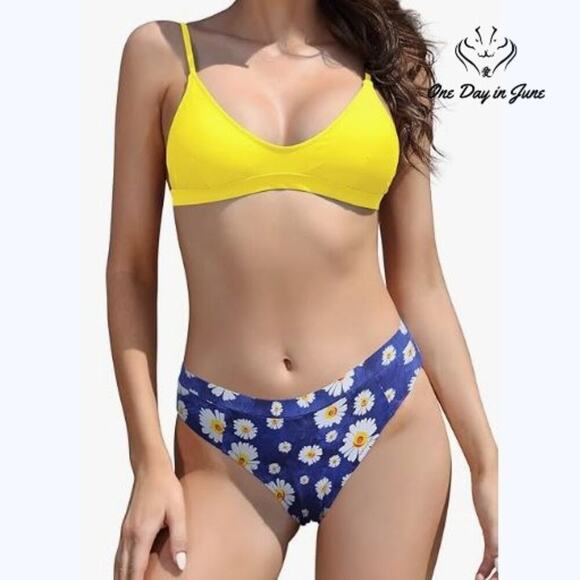 Shekini V Neck Triangle Floral Bikini Swimsuit Size XL - Picture 1 of 6